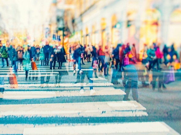 abstract blurry people crossing road